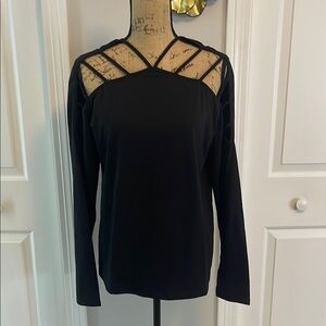Black Long Sleeve Blouse with Cut Out Strap Design